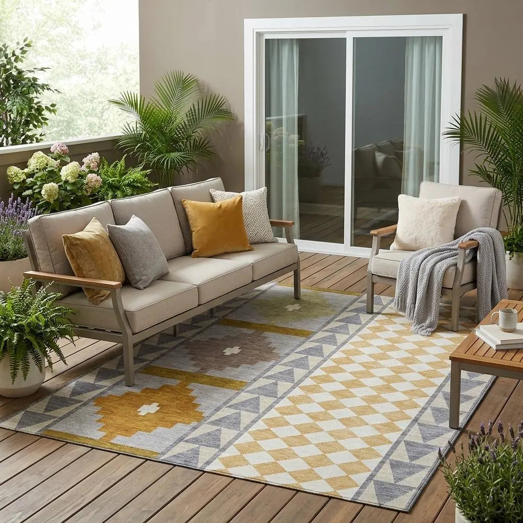 5' X 8' Gray And Beige Southwestern Washable Indoor Outdoor Area Rug Homeroots Outdoor