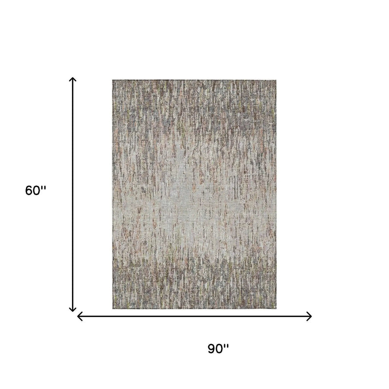 5' X 8' Gray And Beige Striped Washable Indoor Outdoor Area Rug Homeroots Outdoor