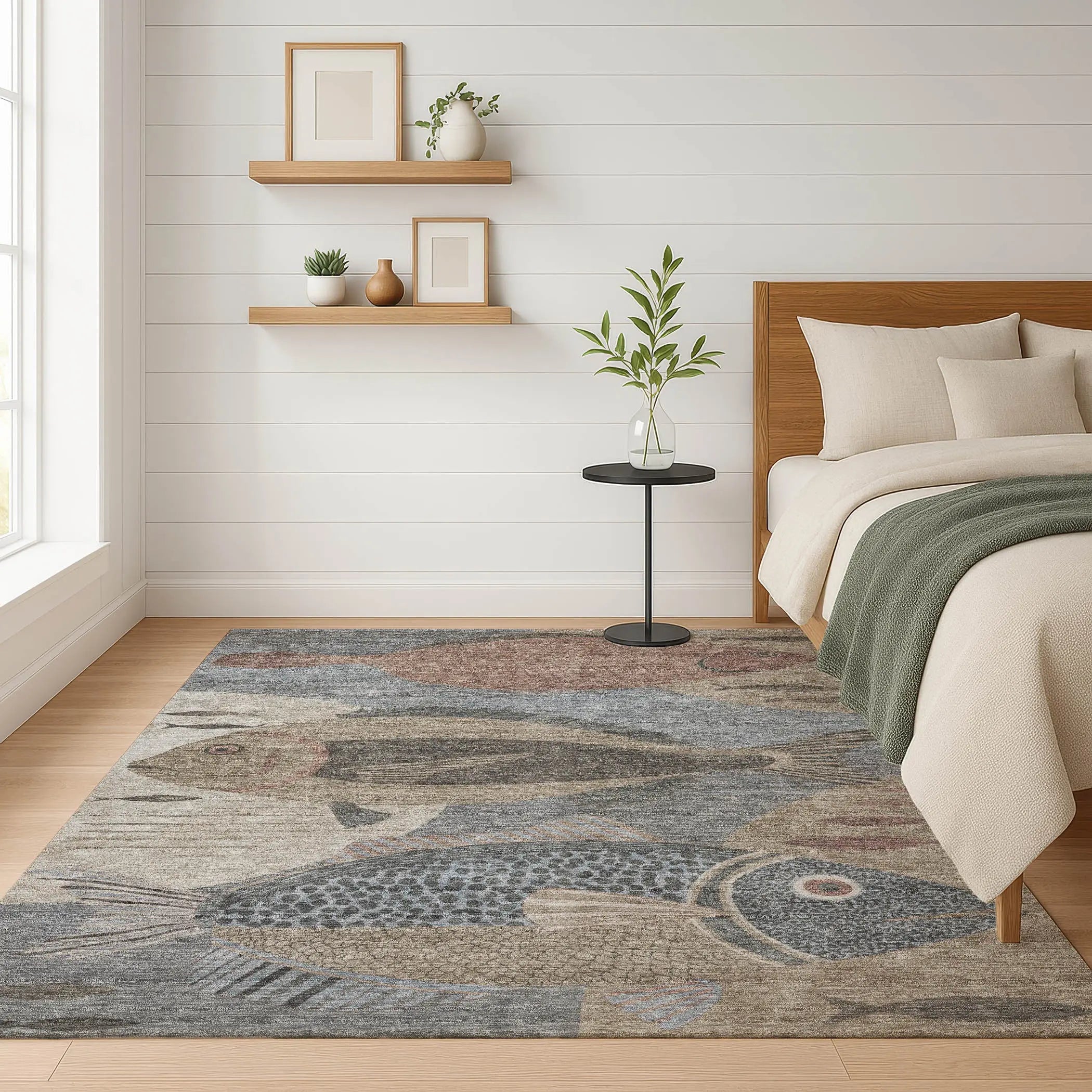 5' X 8' Gray And Beige Tropical Fish Washable Indoor Outdoor Area Rug Homeroots Outdoor