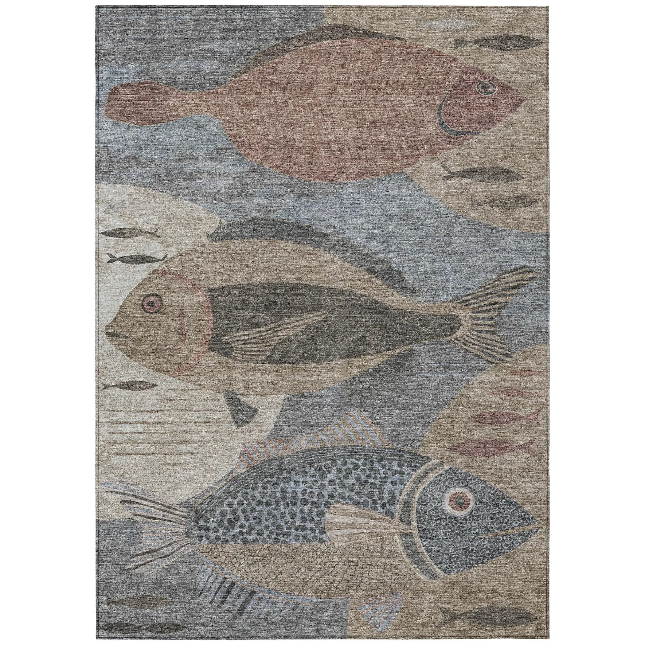 5' X 8' Gray And Beige Tropical Fish Washable Indoor Outdoor Area Rug Homeroots Outdoor