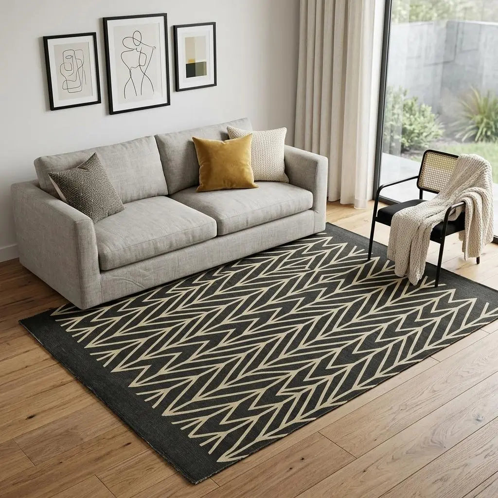 5' X 8' Gray And Black Chevron Hand Woven Area Rug Homeroots Home Decor