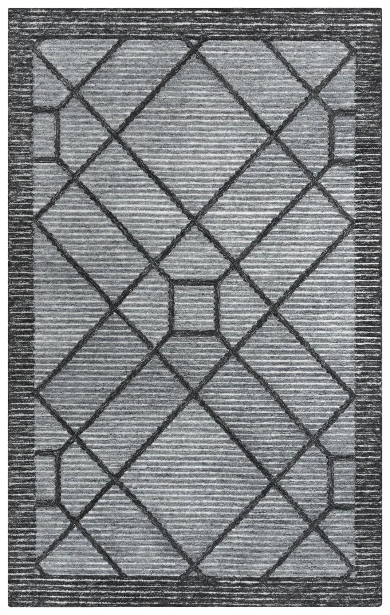 5' X 8' Gray And Black Geometric Hand Tufted Area Rug Homeroots Home Decor