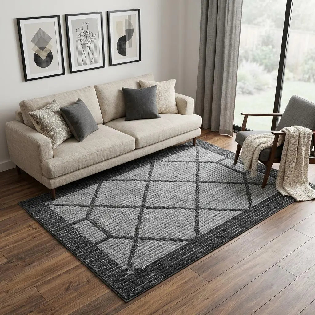 5' X 8' Gray And Black Geometric Hand Tufted Area Rug Homeroots Home Decor