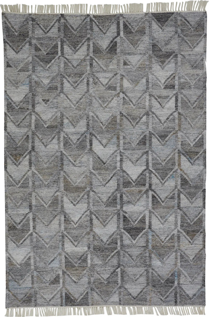 5' X 8' Gray And Black Geometric Hand Woven Area Rug With Fringe Homeroots Outdoor