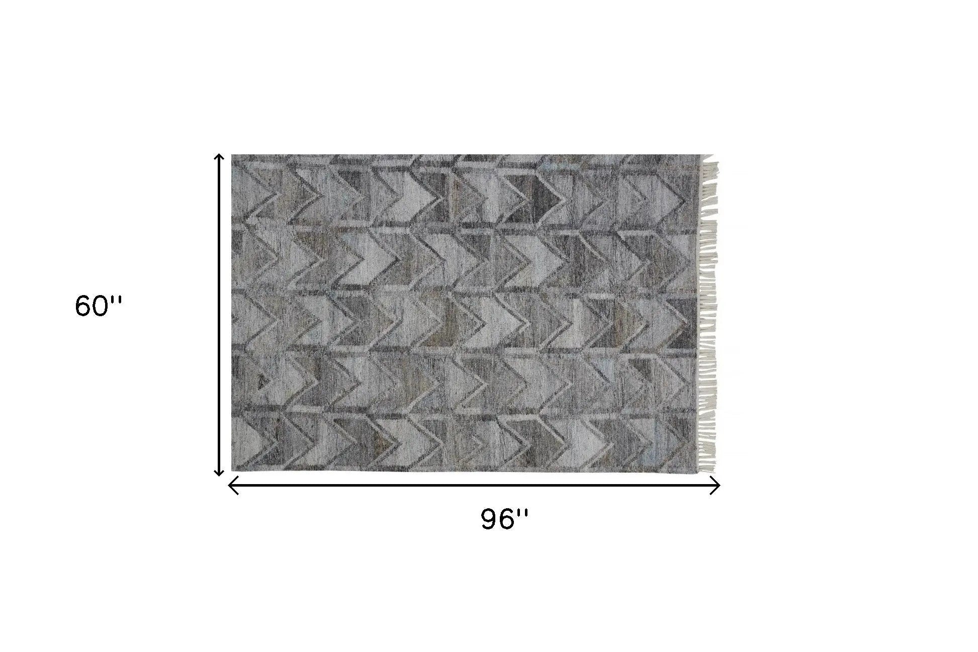 5' X 8' Gray And Black Geometric Hand Woven Area Rug With Fringe Homeroots Outdoor