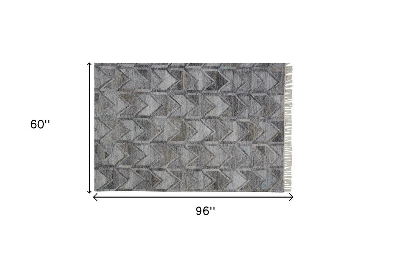 5' X 8' Gray And Black Geometric Hand Woven Area Rug With Fringe Homeroots Outdoor