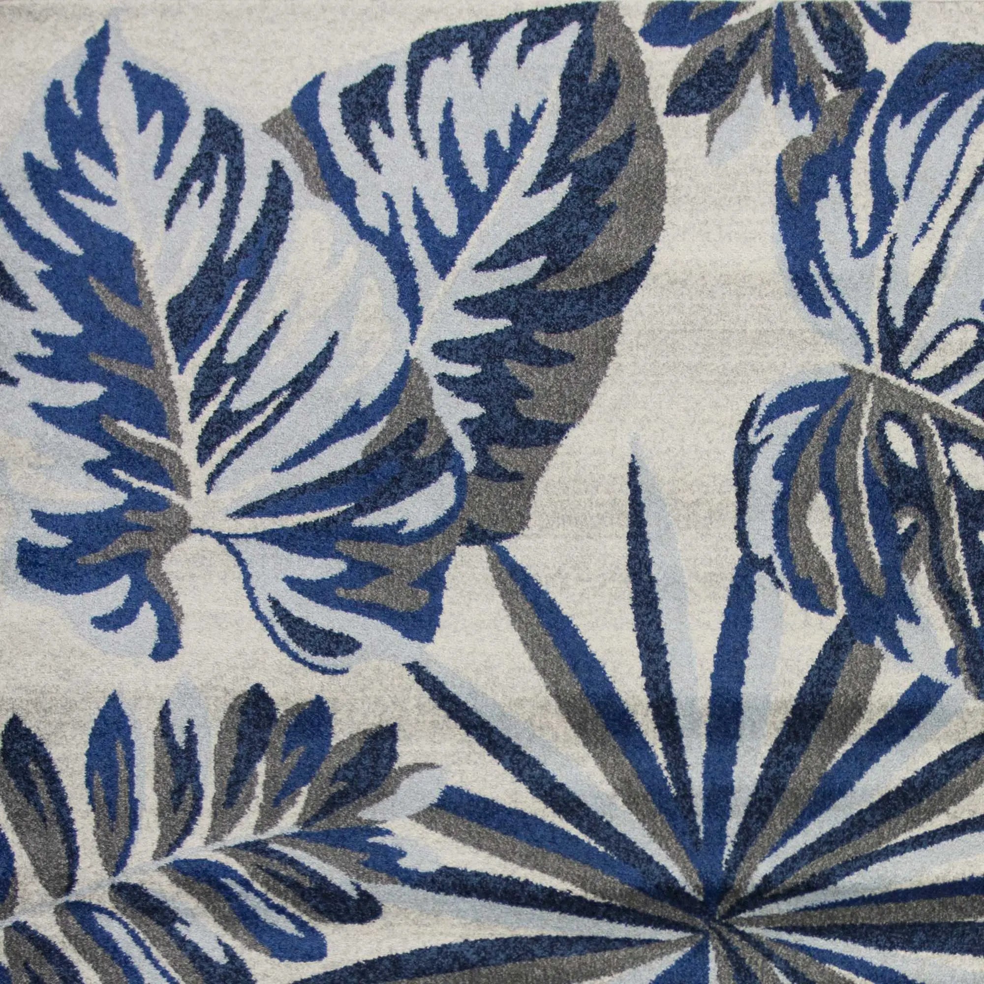 5' X 8' Gray And Blue Botanical Leaves Area Rug Homeroots Home Decor