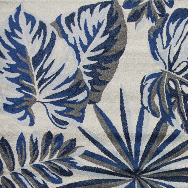5' X 8' Gray And Blue Botanical Leaves Area Rug Homeroots Home Decor