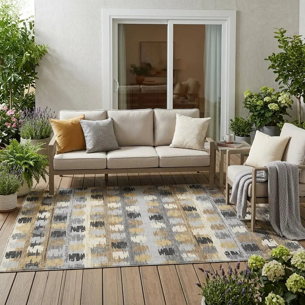 5' X 8' Gray And Brown Abstract Washable Indoor Outdoor Area Rug Homeroots Outdoor