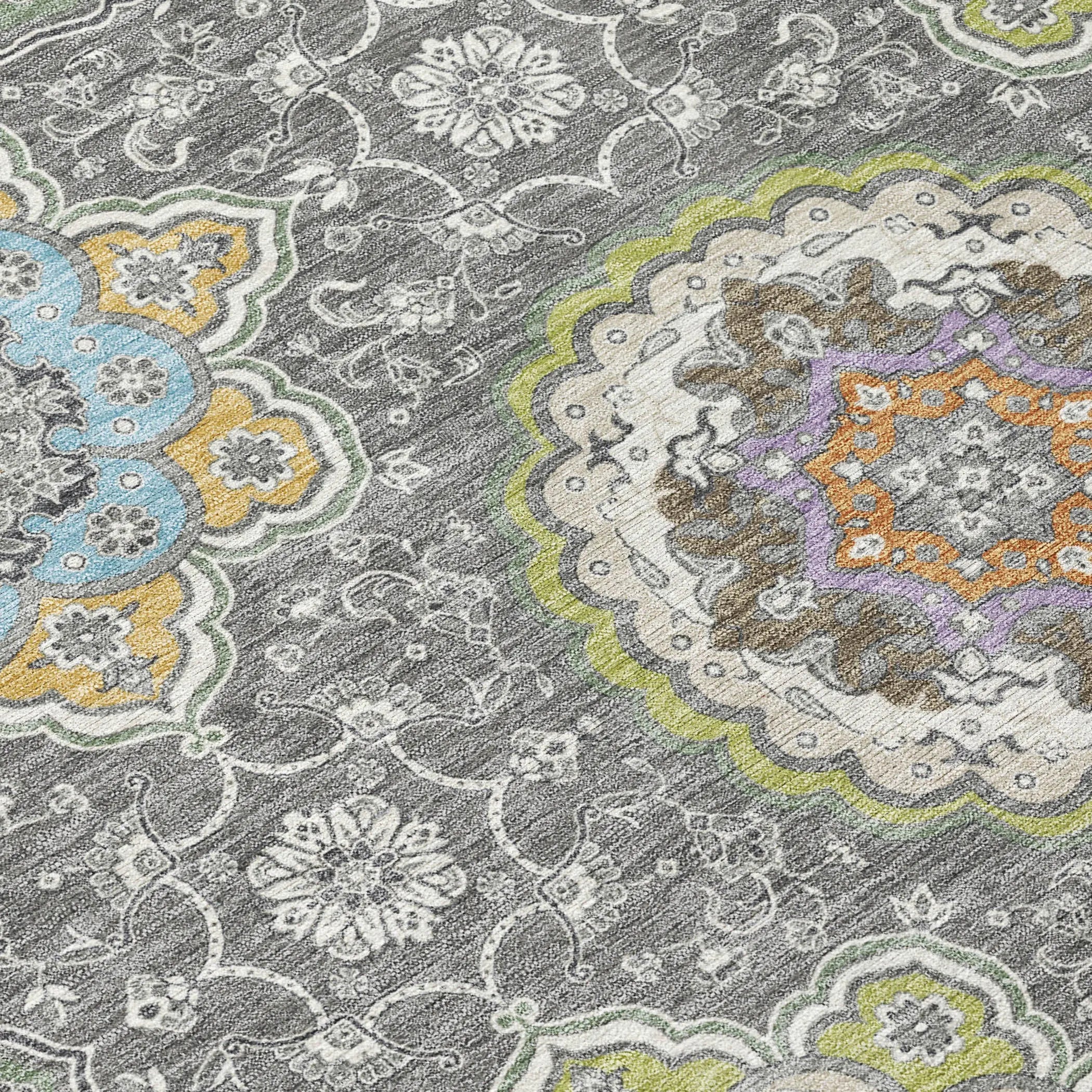 5' X 8' Gray And Brown Floral Medallion Washable Indoor Outdoor Area Rug Homeroots Outdoor