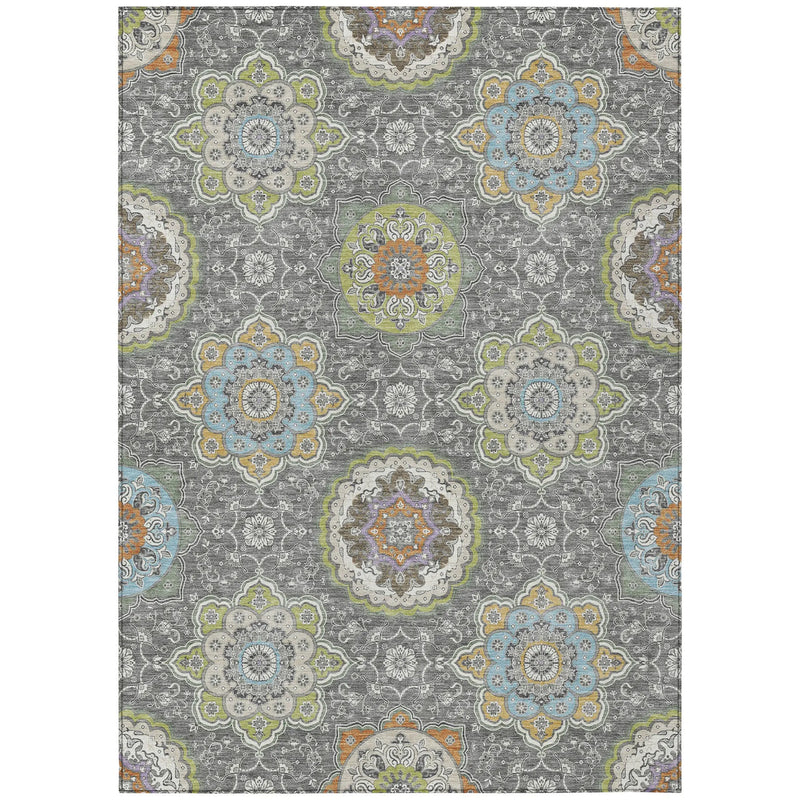 5' X 8' Gray And Brown Floral Medallion Washable Indoor Outdoor Area Rug Homeroots Outdoor