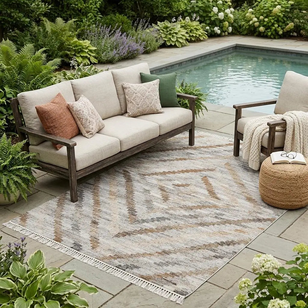 5' X 8' Gray And Brown Geometric Hand Woven Area Rug With Fringe Homeroots Outdoor