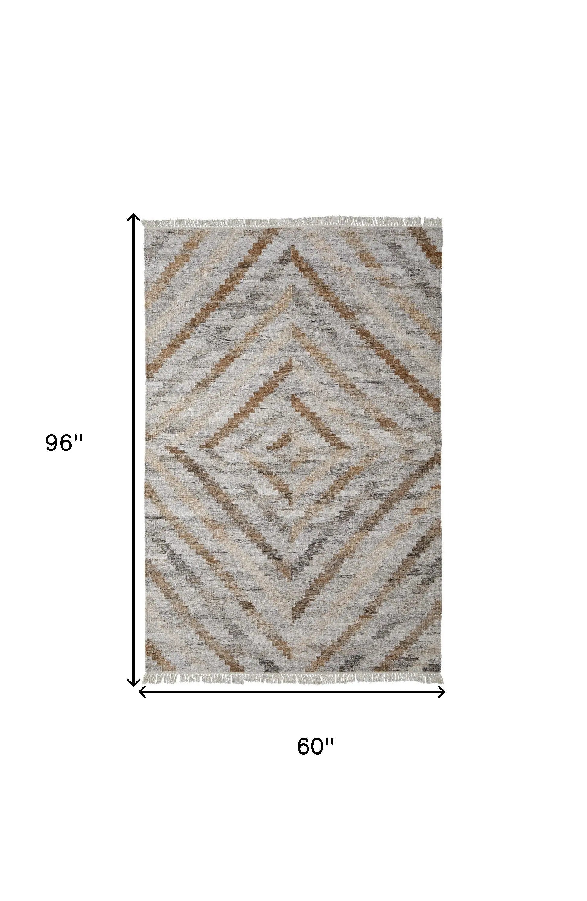 5' X 8' Gray And Brown Geometric Hand Woven Area Rug With Fringe Homeroots Outdoor