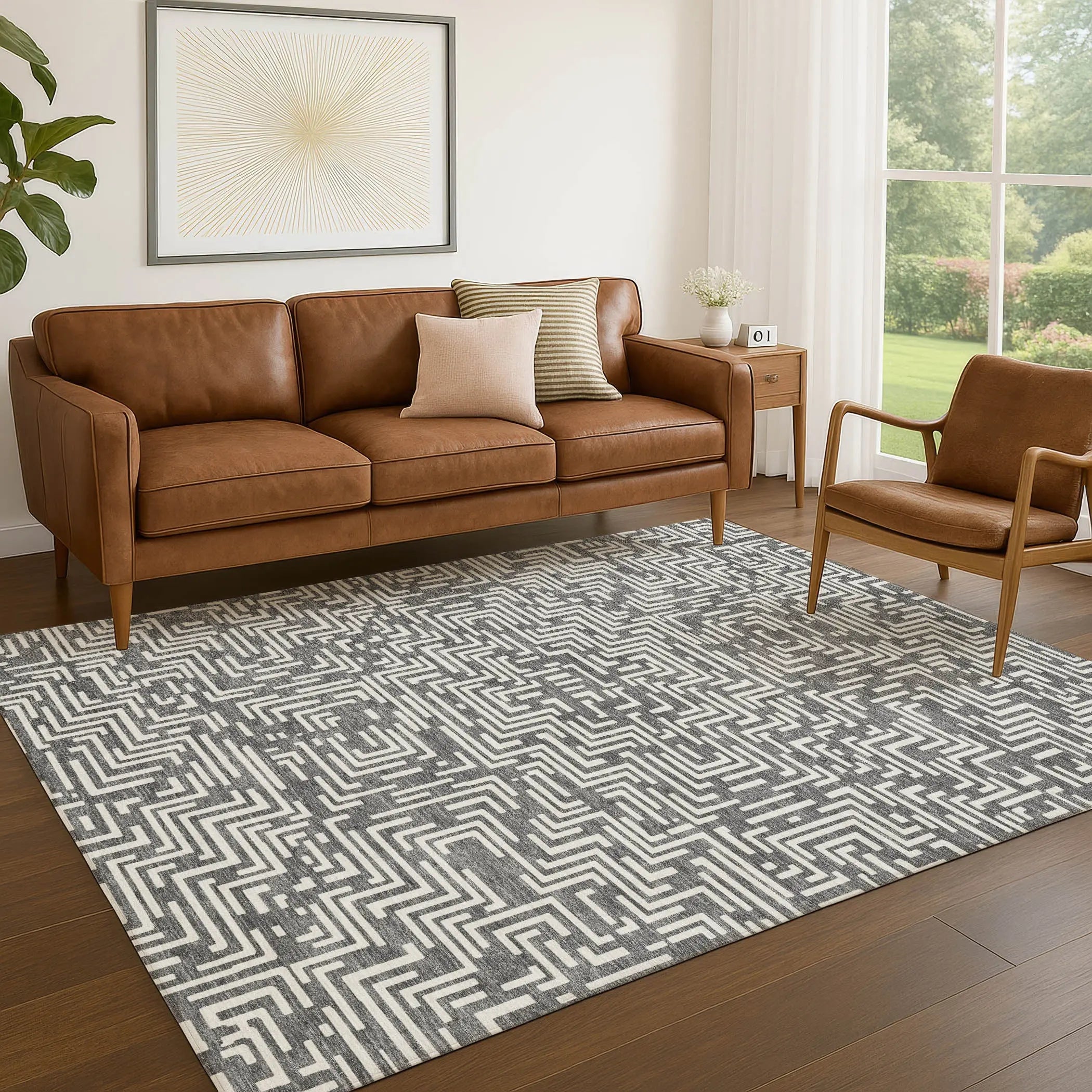 5' X 8' Gray And Brown Geometric Washable Indoor Outdoor Area Rug Homeroots Outdoor