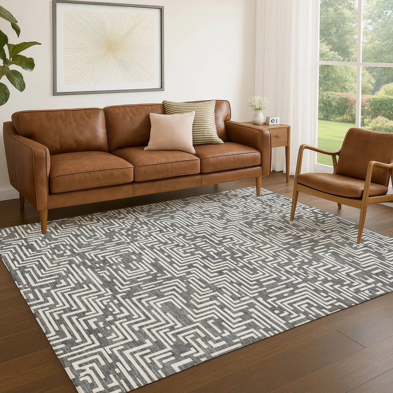 5' X 8' Gray And Brown Geometric Washable Indoor Outdoor Area Rug Homeroots Outdoor