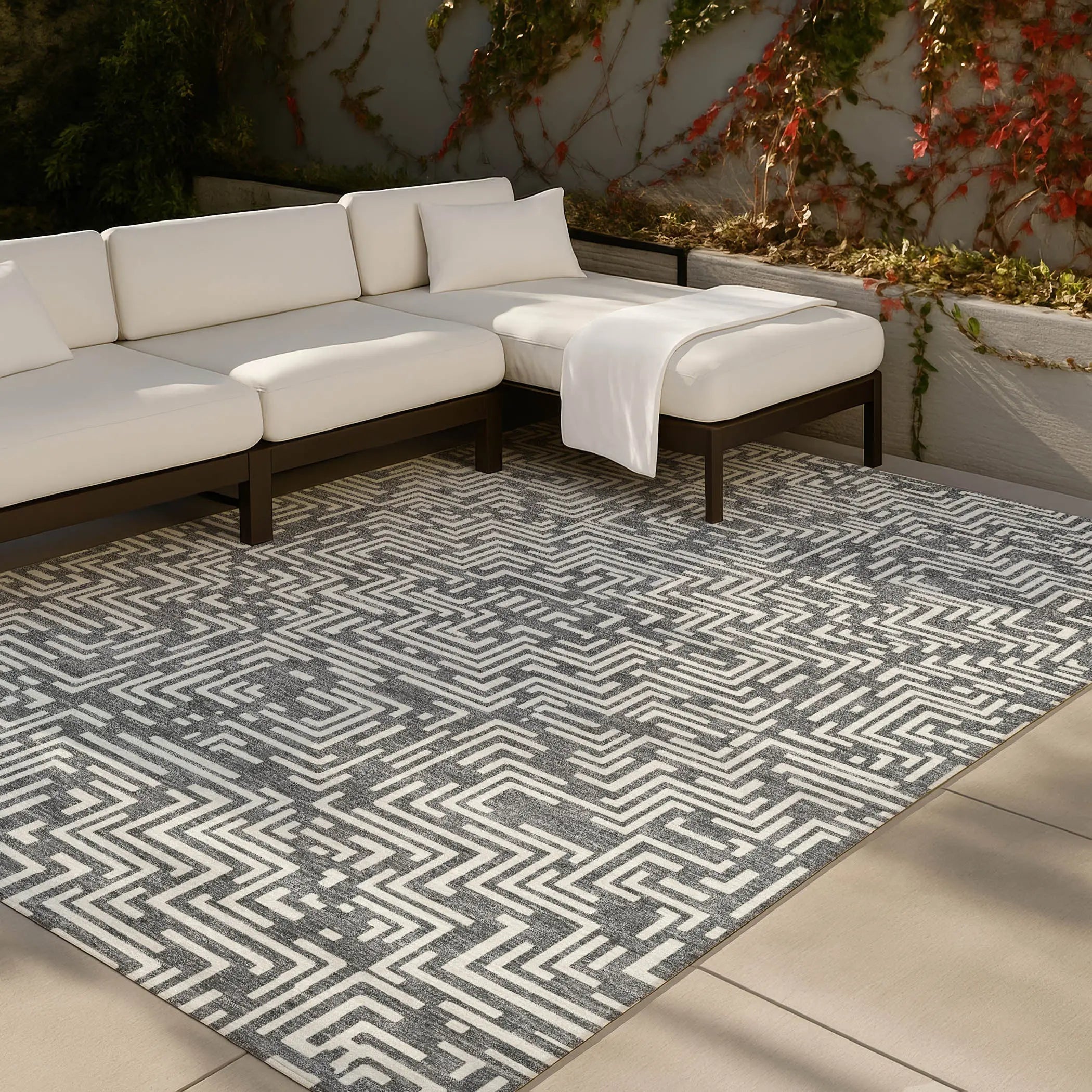 5' X 8' Gray And Brown Geometric Washable Indoor Outdoor Area Rug Homeroots Outdoor