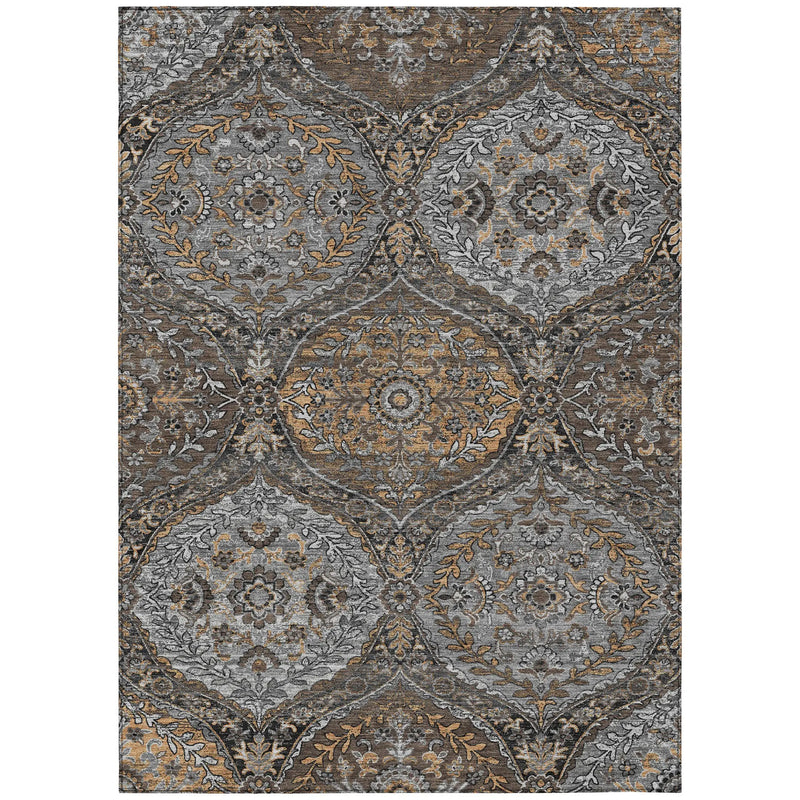 5' X 8' Gray And Brown Ogee Washable Indoor Outdoor Area Rug Homeroots Outdoor