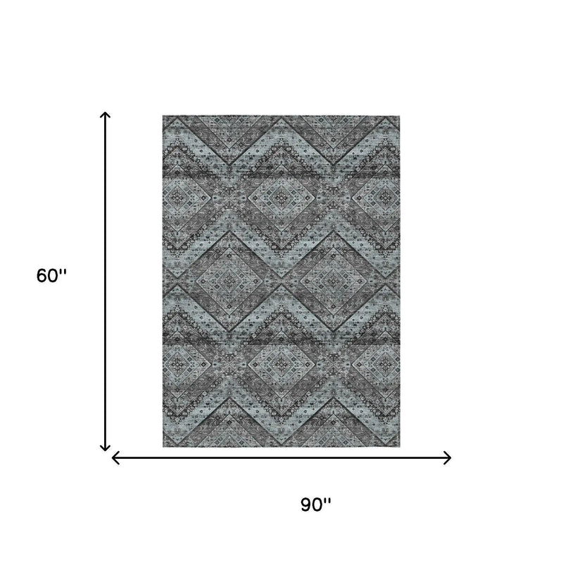 5' X 8' Gray And Brown Tribal Washable Indoor Outdoor Area Rug Homeroots Outdoor