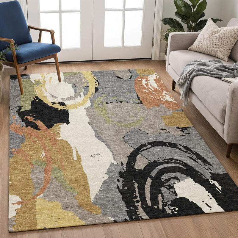 5' X 8' Gray And Copper Abstract Washable Indoor Outdoor Area Rug Homeroots Outdoor