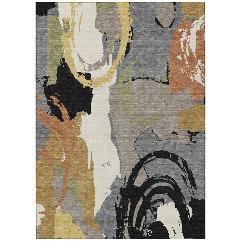 5' X 8' Gray And Copper Abstract Washable Indoor Outdoor Area Rug Homeroots Outdoor