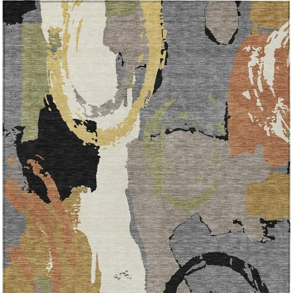 5' X 8' Gray And Copper Abstract Washable Indoor Outdoor Area Rug Homeroots Outdoor