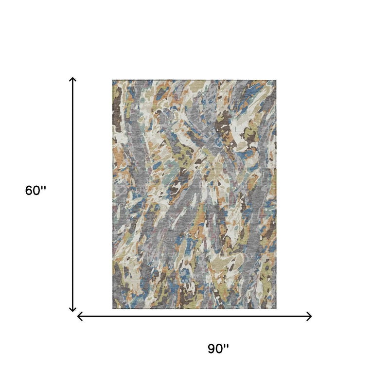5' X 8' Gray And Copper Abstract Washable Indoor Outdoor Area Rug Homeroots Outdoor