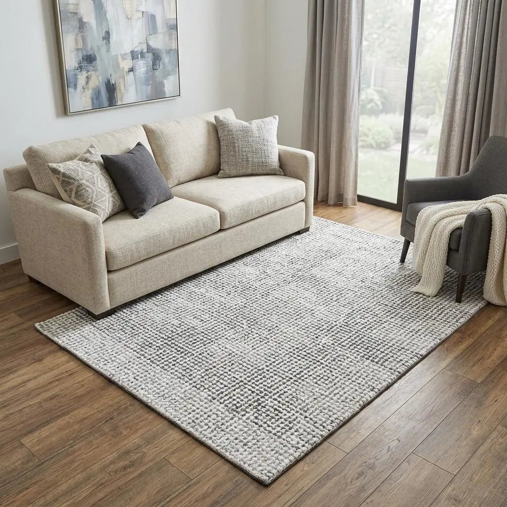 5' X 8' Gray And Dark Gray Wool Checkered Hand Tufted Area Rug Homeroots Home Decor