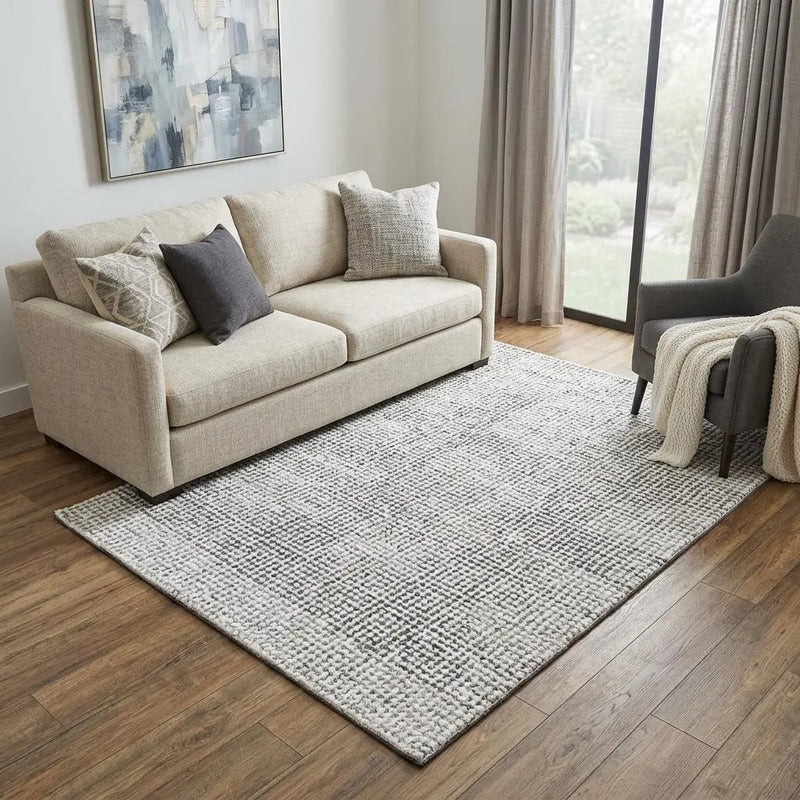 5' X 8' Gray And Dark Gray Wool Checkered Hand Tufted Area Rug Homeroots Home Decor