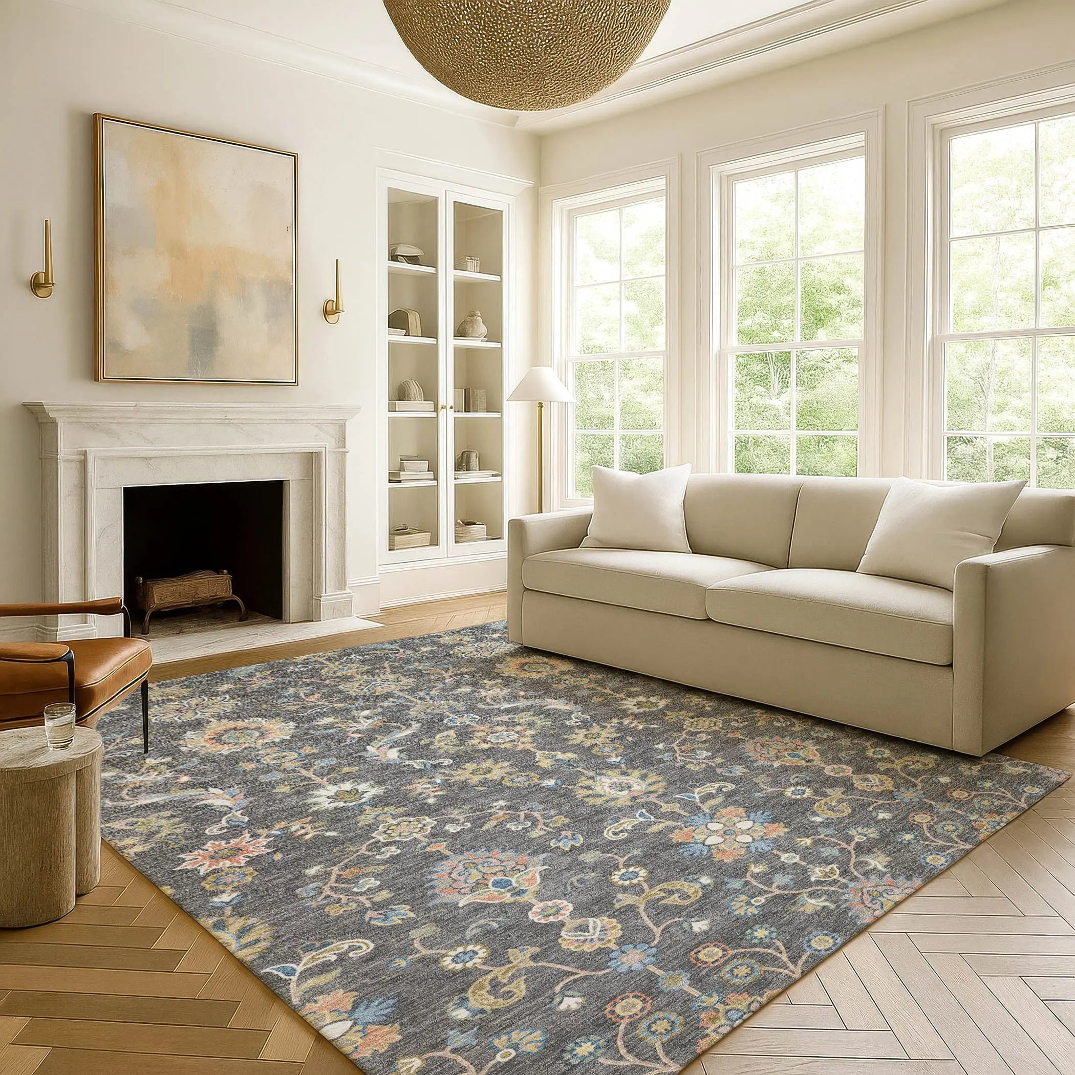 5' X 8' Gray And Denim Blue Abstract Washable Indoor Outdoor Area Rug Homeroots Outdoor