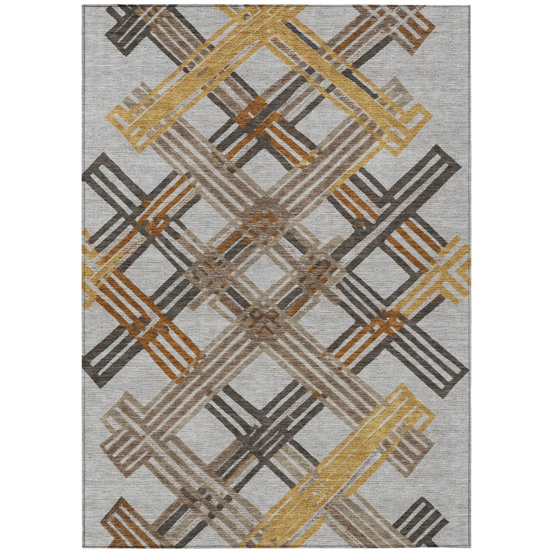 5' X 8' Gray And Gold Geometric Washable Indoor Outdoor Area Rug Homeroots Outdoor