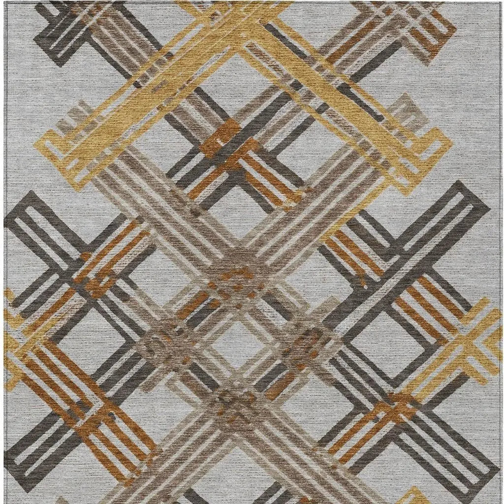 5' X 8' Gray And Gold Geometric Washable Indoor Outdoor Area Rug Homeroots Outdoor
