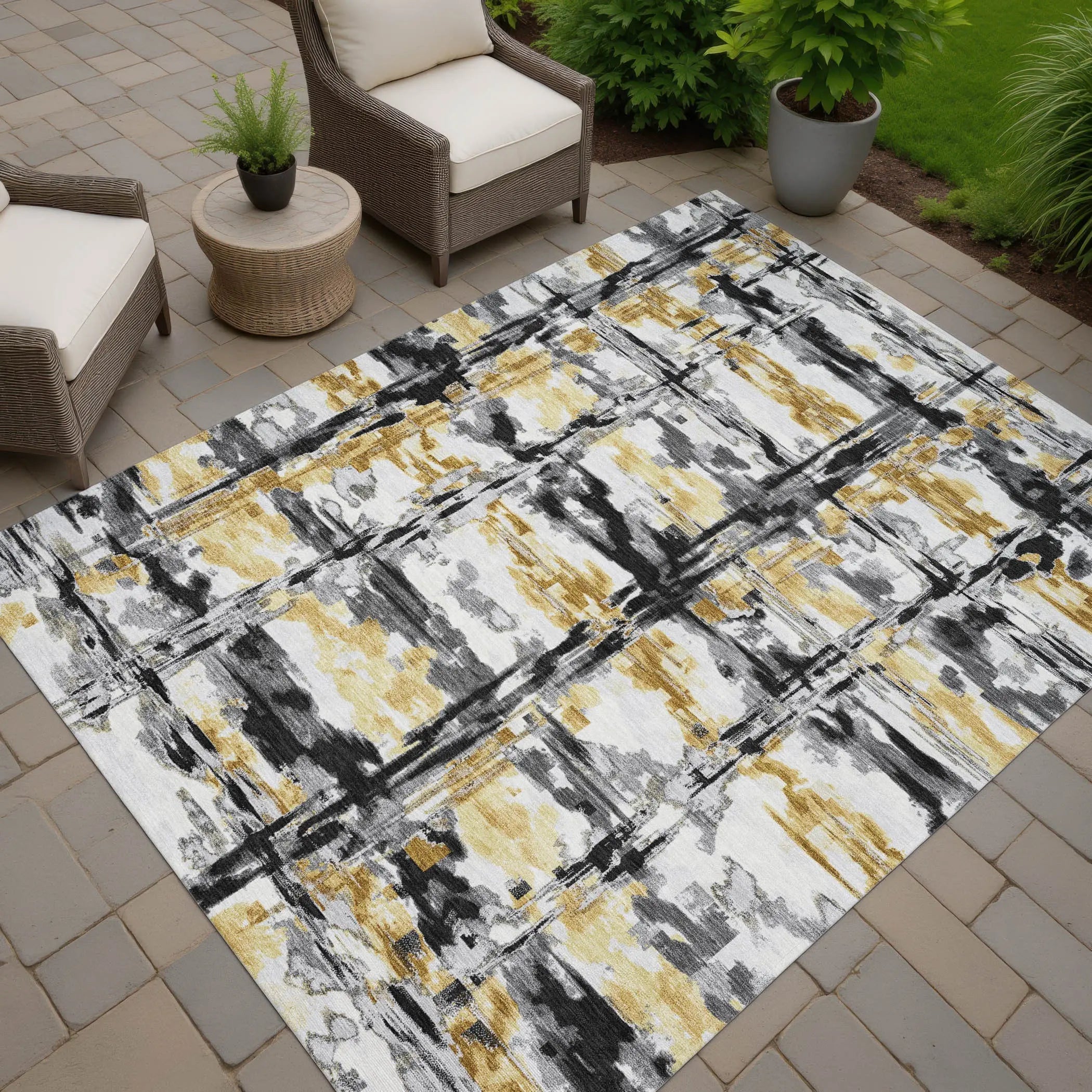 5' X 8' Gray And Granite Gray Abstract Washable Indoor Outdoor Area Rug Homeroots Outdoor