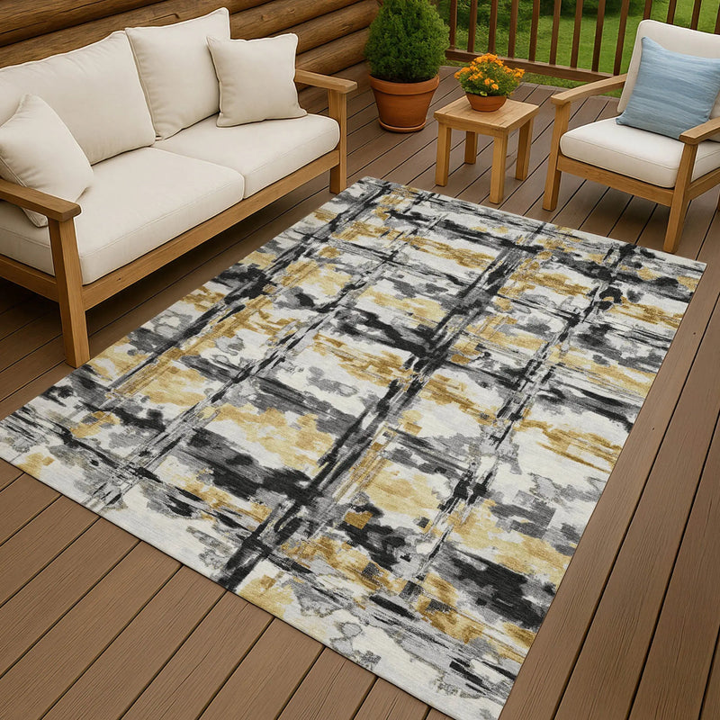 5' X 8' Gray And Granite Gray Abstract Washable Indoor Outdoor Area Rug Homeroots Outdoor