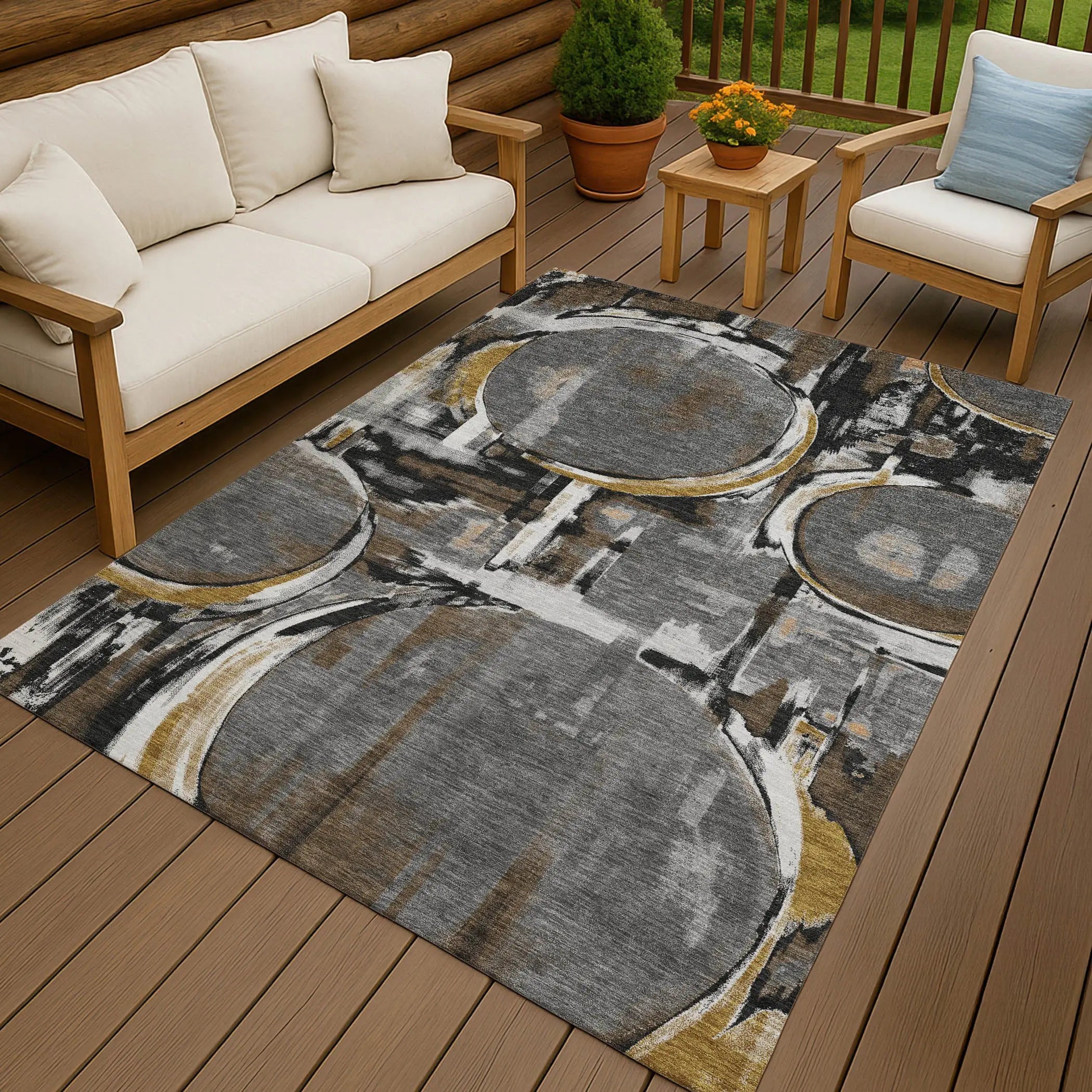 5' X 8' Gray And Graphite Abstract Washable Indoor Outdoor Area Rug Homeroots Outdoor