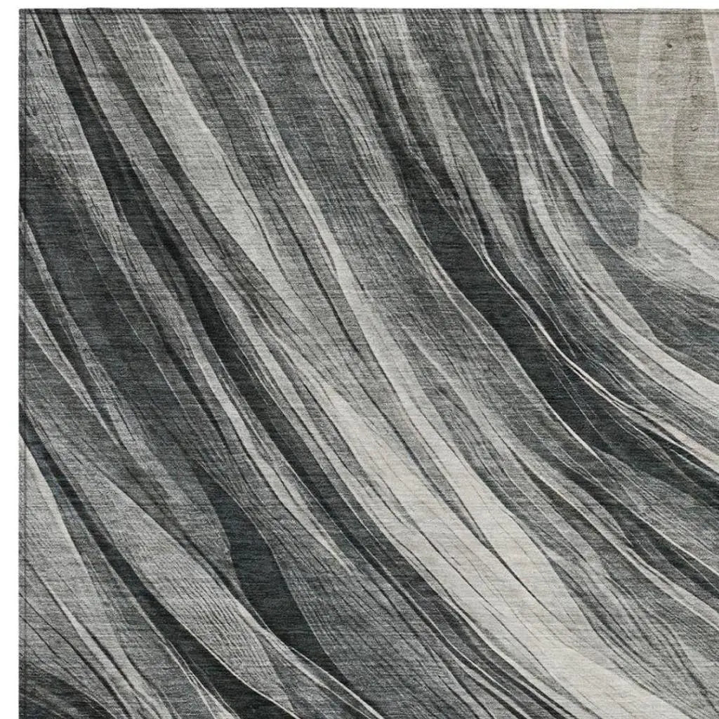 5' X 8' Gray And Graphite Abstract Washable Indoor Outdoor Area Rug Homeroots Outdoor