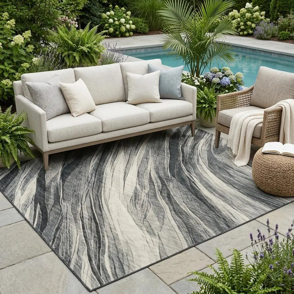5' X 8' Gray And Graphite Abstract Washable Indoor Outdoor Area Rug Homeroots Outdoor