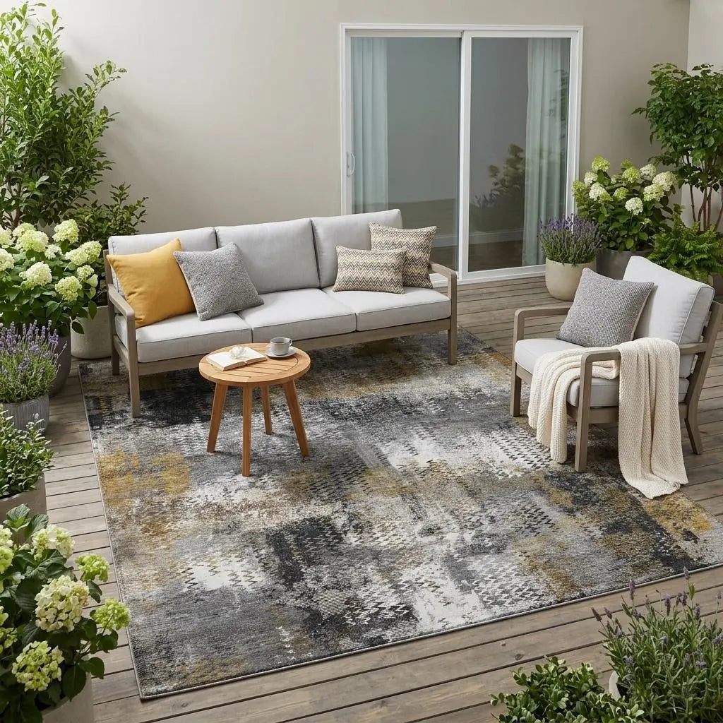 5' X 8' Gray And Graphite Abstract Washable Indoor Outdoor Area Rug Homeroots Outdoor
