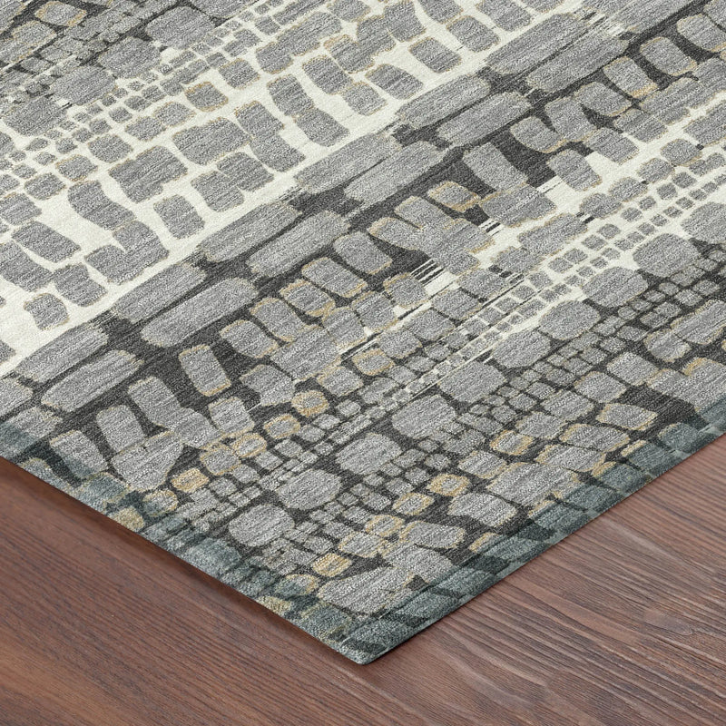 5' X 8' Gray And Graphite Abstract Washable Indoor Outdoor Area Rug Homeroots Outdoor
