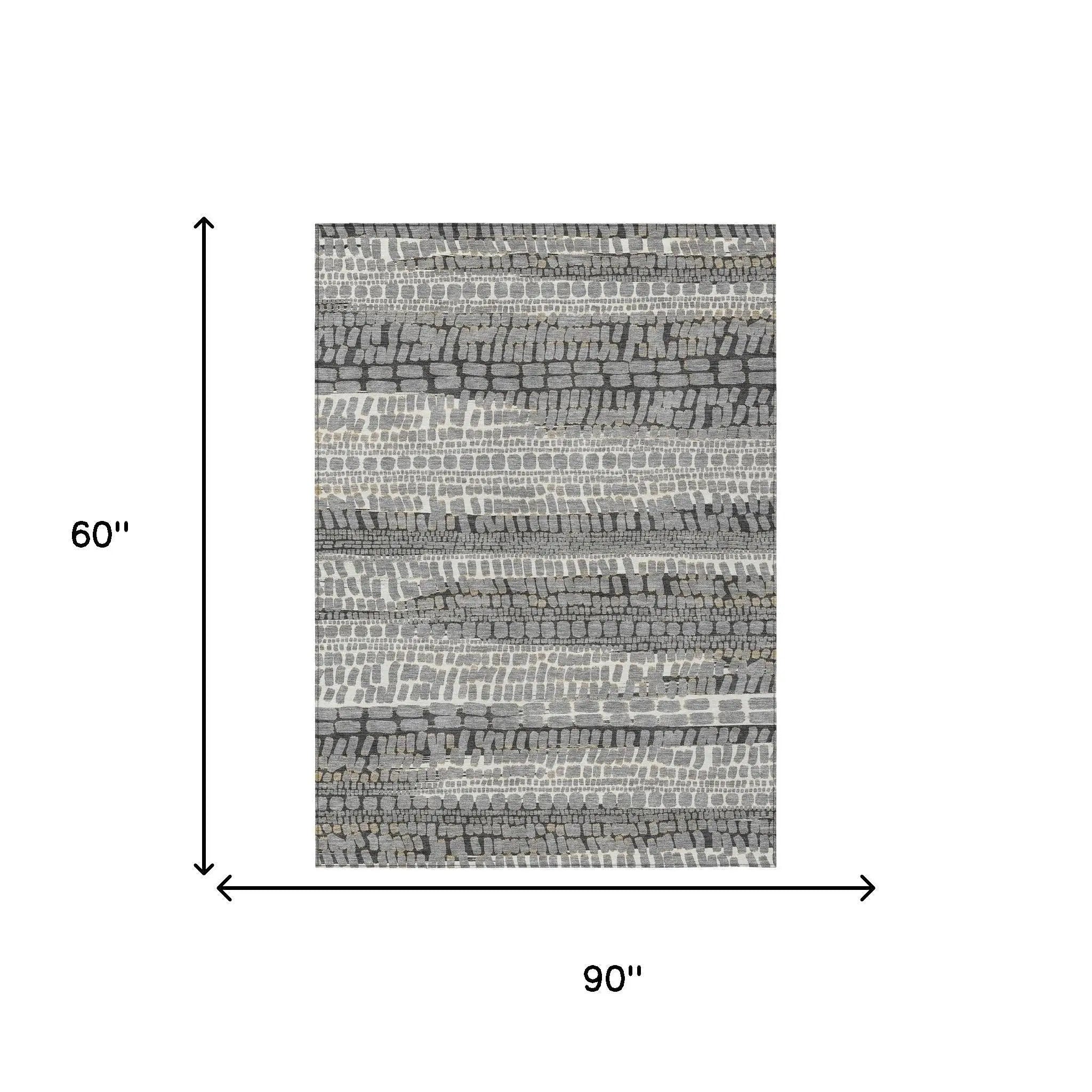 5' X 8' Gray And Graphite Abstract Washable Indoor Outdoor Area Rug Homeroots Outdoor