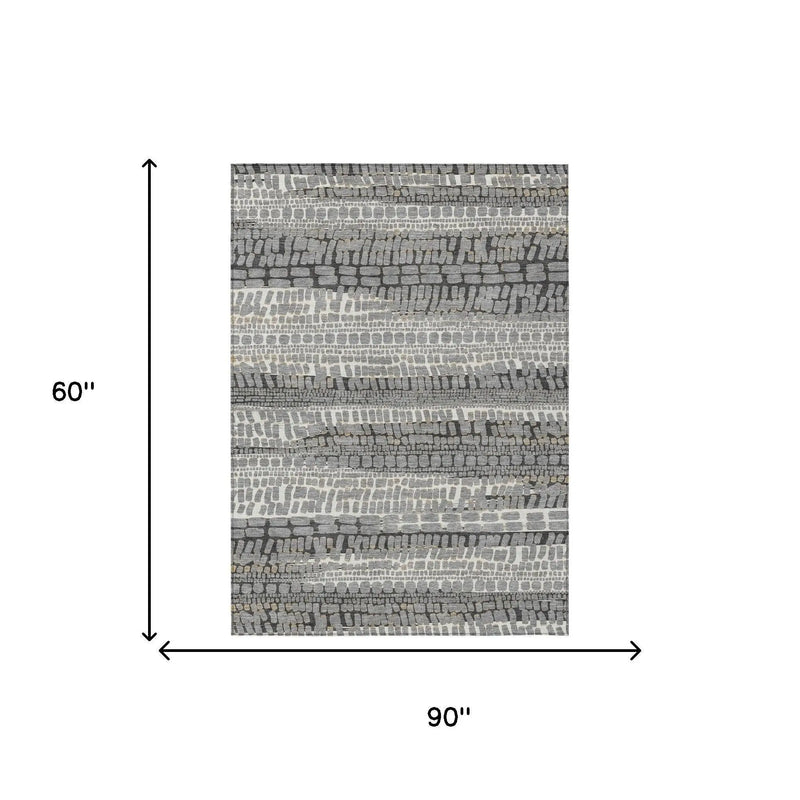 5' X 8' Gray And Graphite Abstract Washable Indoor Outdoor Area Rug Homeroots Outdoor