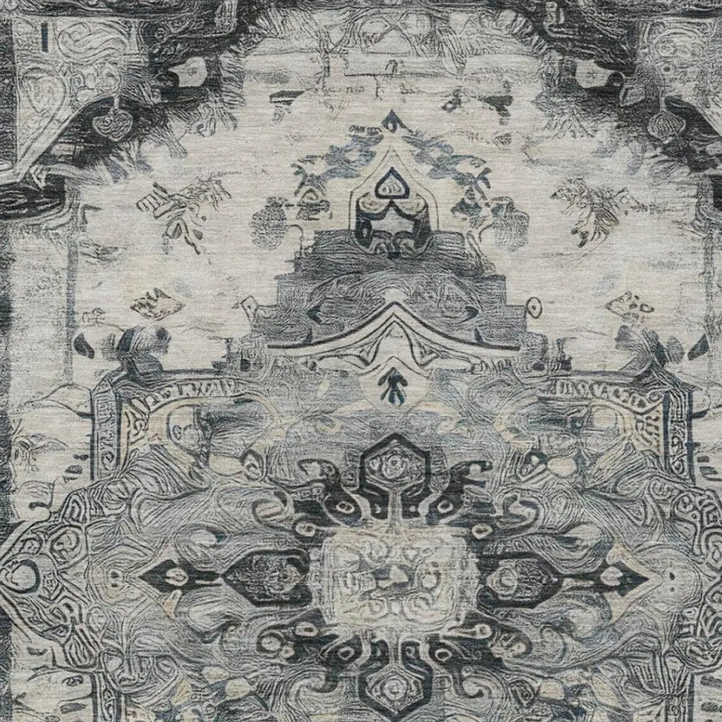 5' X 8' Gray And Graphite Floral Medallion Washable Indoor Outdoor Area Rug Homeroots Outdoor