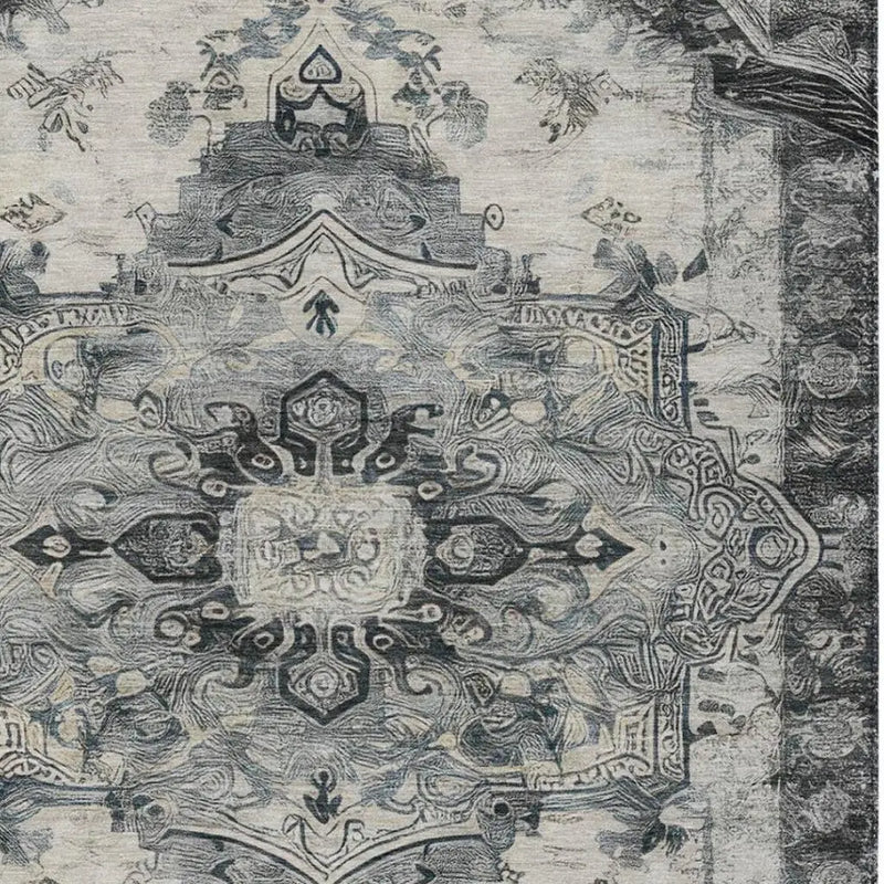 5' X 8' Gray And Graphite Floral Medallion Washable Indoor Outdoor Area Rug Homeroots Outdoor