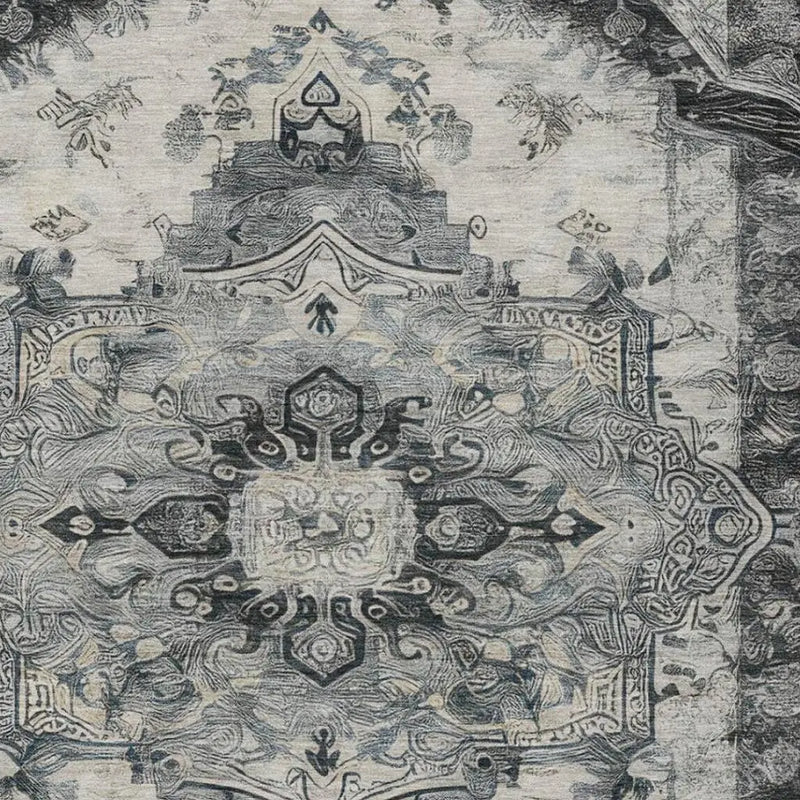 5' X 8' Gray And Graphite Floral Medallion Washable Indoor Outdoor Area Rug Homeroots Outdoor