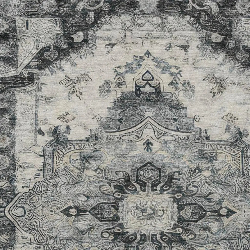 5' X 8' Gray And Graphite Floral Medallion Washable Indoor Outdoor Area Rug Homeroots Outdoor