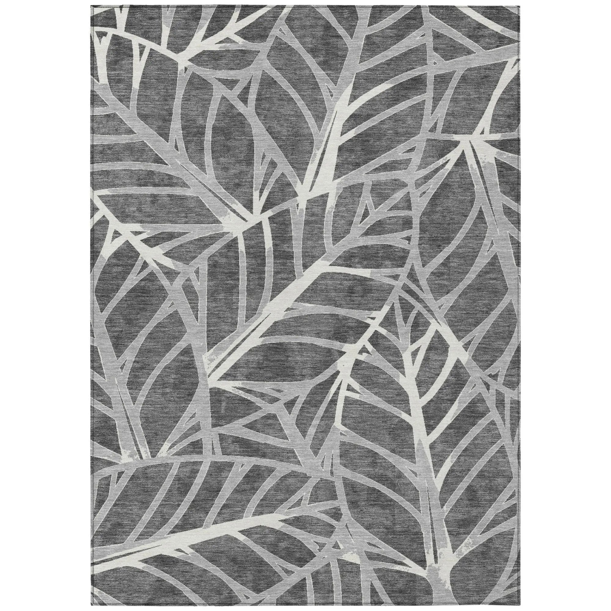 5' X 8' Gray And Graphite Floral Washable Indoor Outdoor Area Rug Homeroots Outdoor