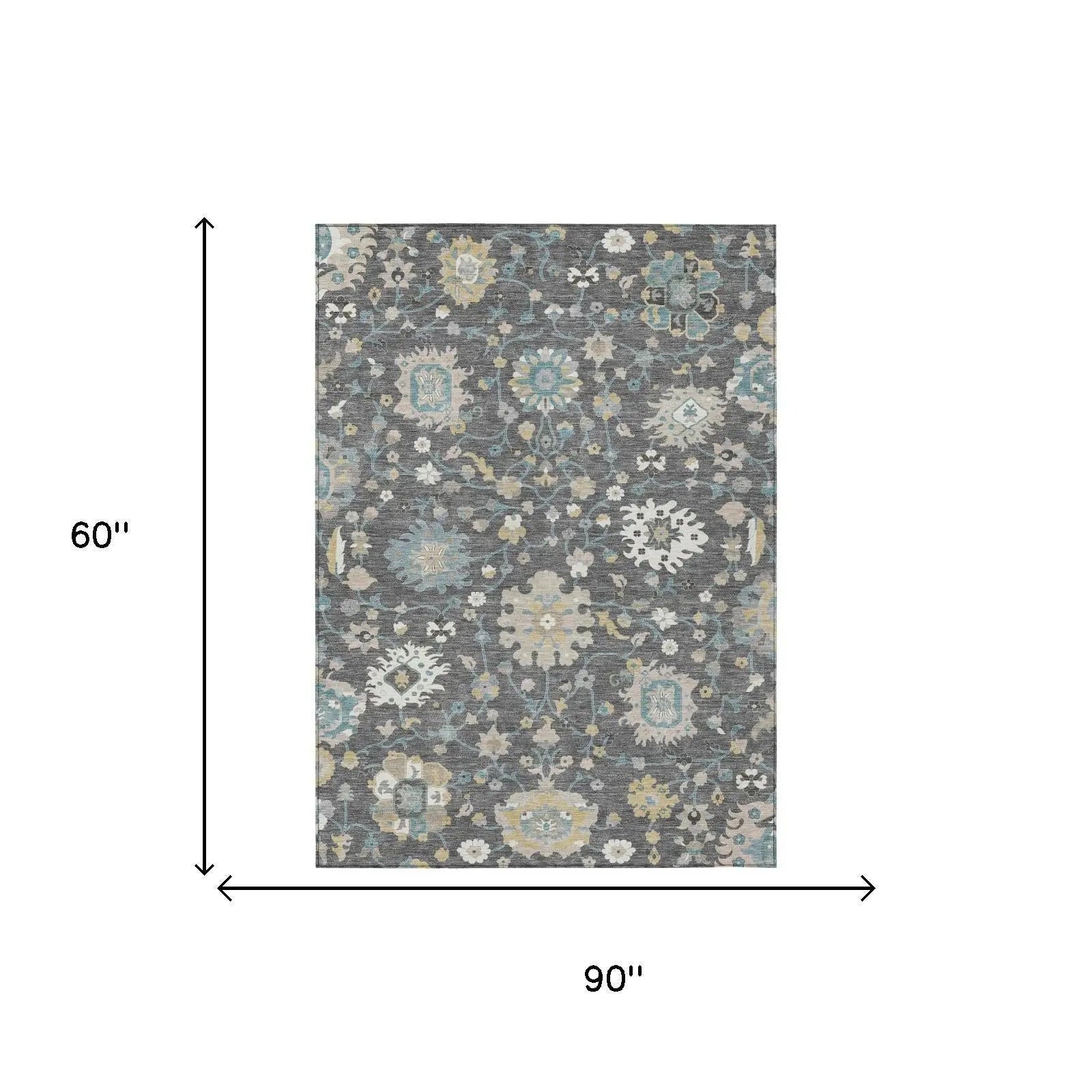 5' X 8' Gray And Graphite Floral Washable Indoor Outdoor Area Rug Homeroots Outdoor
