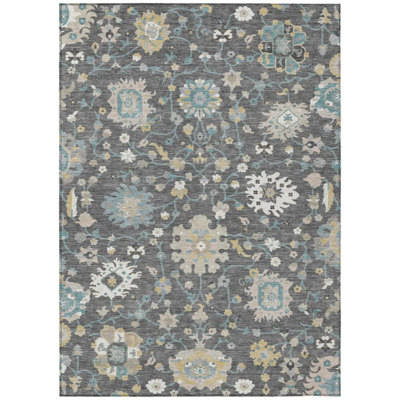 5' X 8' Gray And Graphite Floral Washable Indoor Outdoor Area Rug Homeroots Outdoor