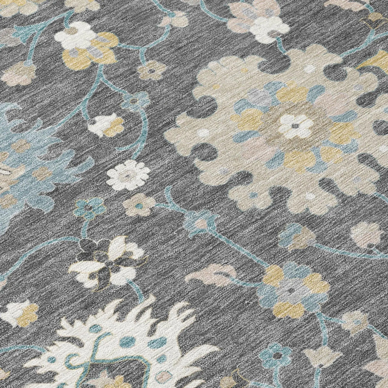 5' X 8' Gray And Graphite Floral Washable Indoor Outdoor Area Rug Homeroots Outdoor