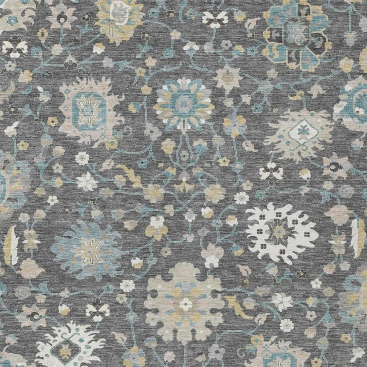 5' X 8' Gray And Graphite Floral Washable Indoor Outdoor Area Rug Homeroots Outdoor