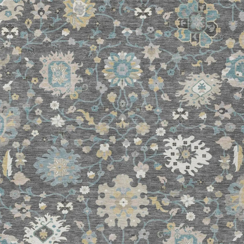 5' X 8' Gray And Graphite Floral Washable Indoor Outdoor Area Rug Homeroots Outdoor